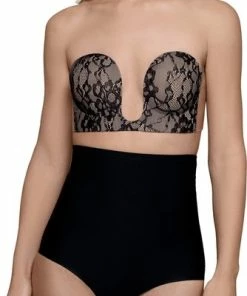 Bye Bra Naadloze U-Stijl Bh, Kanten Bh, Plakbeha, Zelfklevende Bh, Strapless En Rugloze Bh, Push-Up Bh, Cup A-E, Zwart Kant , D