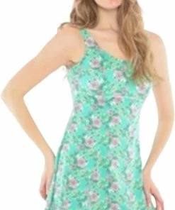 Merkloos Badpakjurk Met Geïntegreerde Short - Zwemjurk 782 - Groen Met Bloemen Details - Maat/42