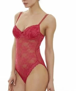 Merkloos Daisy Lingerie Dames Private Kanten Bodysuit - ROOD -Maat M