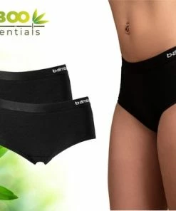 Bamboo Essentials - Ondergoed Dames - Hipster - Bamboe - 2 Stuks - Zwart - L - Lingerie - Boxershort Dames - Onderbroeken Dames - Dames Slips - Dames Ondergoed