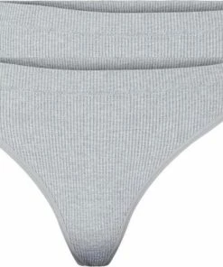 Pieces Dames String - Rib - 2 Pack - M - Grijs