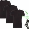 Boru Bamboo Bamboo T-Shirt - Ronde Hals - Super Zacht - Antibacterieel - Perfect Draagcomfort - 95% Bamboo - 3 Stuks - 1 Paar Bamboo Sokken Cadeau - Zwart - M