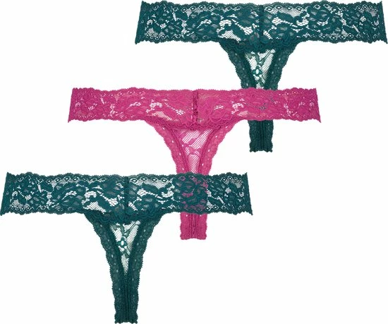 Hunkemöller Dames Lingerie 3-pack Strings Madison - Groen - Maat XS 5 Hunkemöller Dames Lingerie 3-pack Strings Madison - Groen - Maat XS - Afbeelding 3