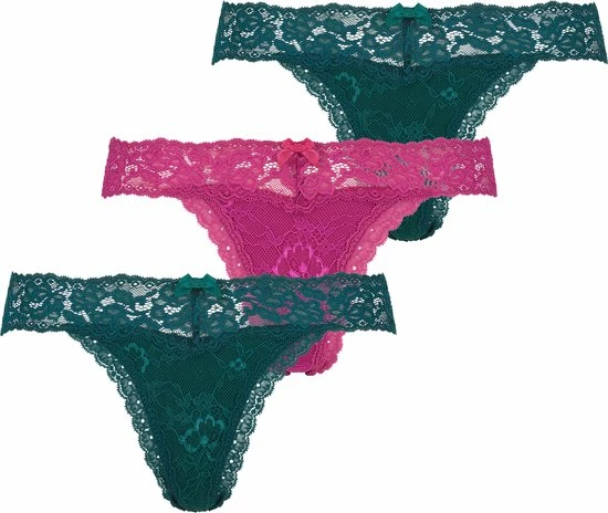 Hunkemöller Dames Lingerie 3-pack Strings Madison - Groen - Maat XS 3 Hunkemöller Dames Lingerie 3-pack Strings Madison - Groen - Maat XS