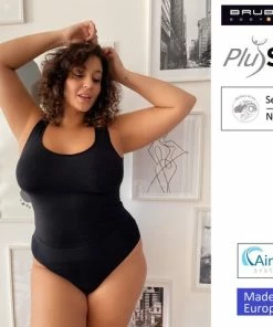 Brubeck Ondergoed Dames Hemd - Grote Maten Naadloos Met Merino Wol - Zwart 4XL