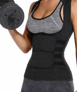 Wow Peach - Sport Body Shaper Vest - Corrigerende Top - Work Out - Afslanken - Sweat Shapewear - Verstelbaar - Zwart - X-Large