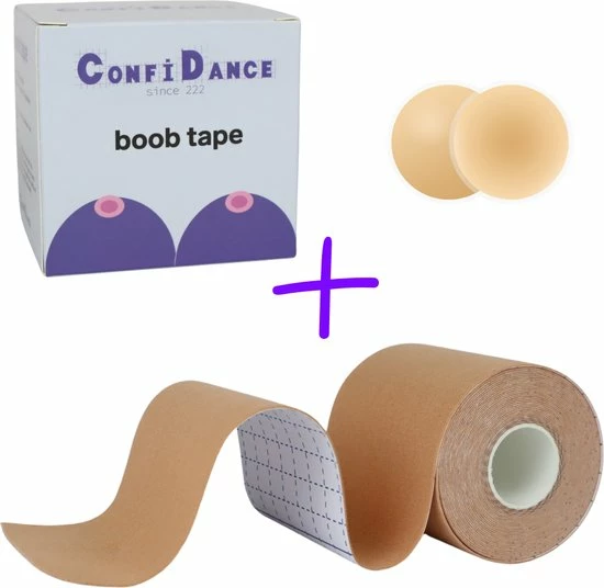 ConfiDance - Boob Tape + Nipple Covers - Fashion Tape - Borst Tape - Plak BH - Tepelplakkers - Beige - 5 Cm Breed 3 ConfiDance - Boob Tape + Nipple Covers - Fashion Tape - Borst Tape - Plak BH - Tepelplakkers - Beige - 5 Cm Breed