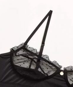 Merkloos Bagno Linda Kanten Lingerieset | Ondergoed | Beha Slipje Set | G-string | Zwart - Small -lingerie-dames-badmode Winkel 550x545 1