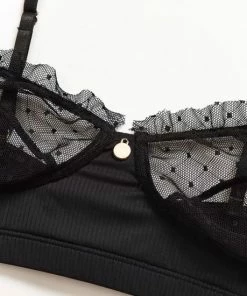 Merkloos Bagno Linda Kanten Lingerieset | Ondergoed | Beha Slipje Set | G-string | Zwart - Small -lingerie-dames-badmode Winkel 550x550 79