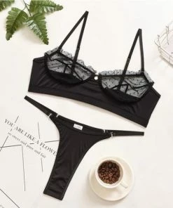 Merkloos Bagno Linda Kanten Lingerieset | Ondergoed | Beha Slipje Set | G-string | Zwart - Small -lingerie-dames-badmode Winkel 550x550 81