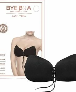 Bye Bra Lace-It Bh, Zelfklevende Bh, Push-Up Bh, Plak BH Vetersluiting, Strapless En Backless Bh, Cup A-E, Zwart, E