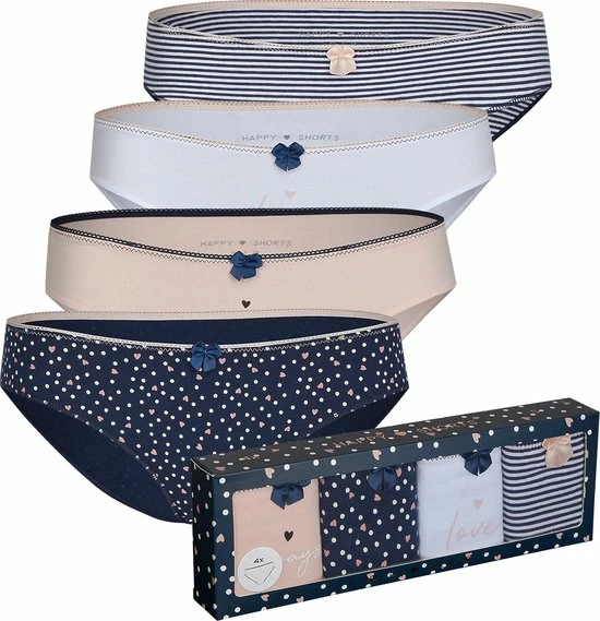 Happy Shorts Dames Slips Hartjes Print Valentijn 4-Pack D688 - Maat 38 3 Happy Shorts Dames Slips Hartjes Print Valentijn 4-Pack D688 - Maat 38