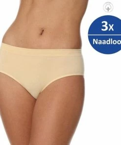 Brubeck Dames Ondergoed Slip Midi - Naadloos Elastisch Katoen 3-Pack - Beige - L