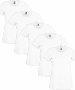 5x Fruit Of The Loom Dames T-shirt Ronde Hals Katoen Wit XL