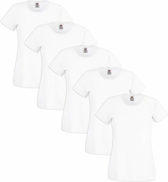 5x Fruit Of The Loom Dames T-shirt Ronde Hals Katoen Wit XL 3 5x Fruit Of The Loom Dames T-shirt Ronde Hals Katoen Wit XL