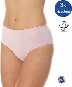 Brubeck Dames Ondergoed Slip Midi - Naadloos Elastisch Katoen 3-Pack - Poederroze M
