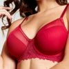 Merkloos Gaspara Soft Padded Half Cup Tulle Plunge BH | Black Friday SALE - WIJN-ROOD - Maat 80D