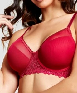 Merkloos Gaspara Soft Padded Half Cup Tulle Plunge BH | Black Friday SALE - WIJN-ROOD - Maat 80D