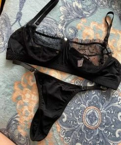 Merkloos Bagno Linda Kanten Lingerieset | Ondergoed | Beha Slipje Set | G-string | Zwart - Small -lingerie-dames-badmode Winkel 550x733 19