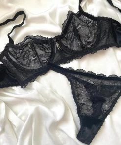 Merkloos Orkide Dames De Leukste Lingeriesetje - Sexy Licht Transparant - Van Hoge Kwaliteit - Niet-voorgevormde Beugel Bh Zwart - 95B - Thong L