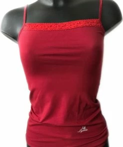 Merkloos Lydia Dames Spaghetti Hemdje Met Kant Donker Rood Maat S